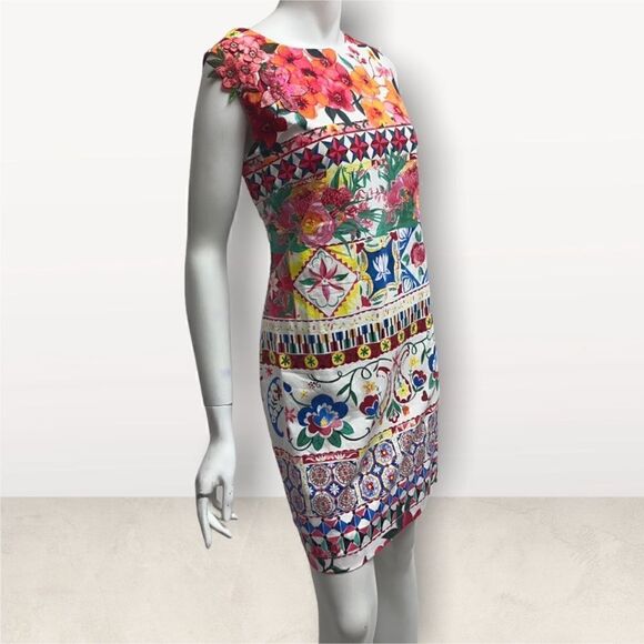 Desigual Floral Appliqué Sleeveless Dress 3D Flowers Artsy Sz 10 NWT - Picture 2 of 11